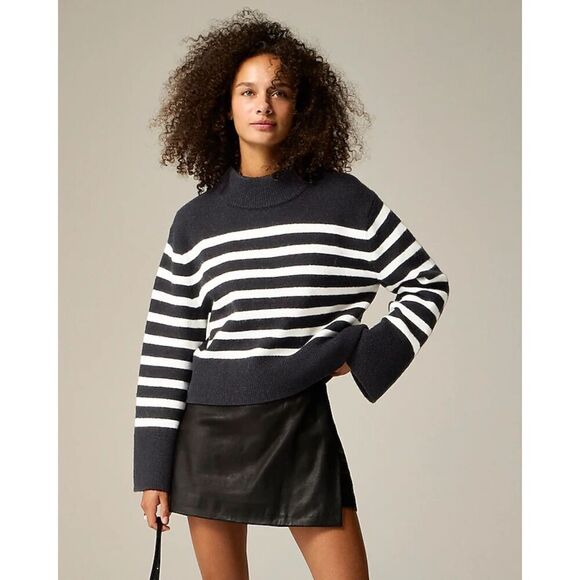 J Crew Women Size S Striped Chunky Crewneck Sweater Supersoft Yarn Preppy Alpaca - Picture 1 of 15
